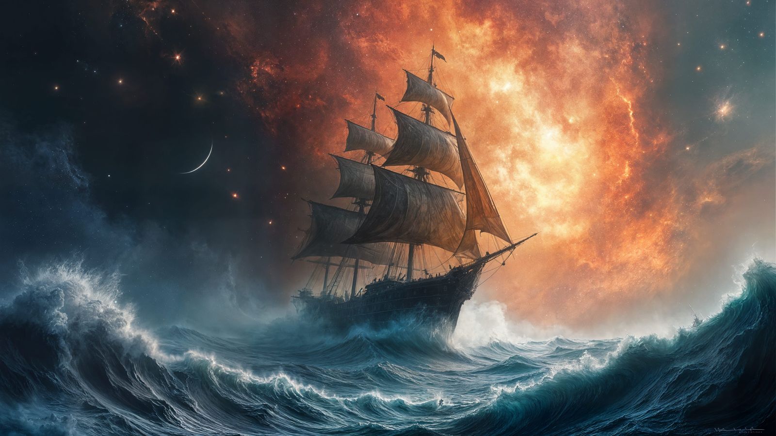 Space Pirate Galleon Emerges from Nebula