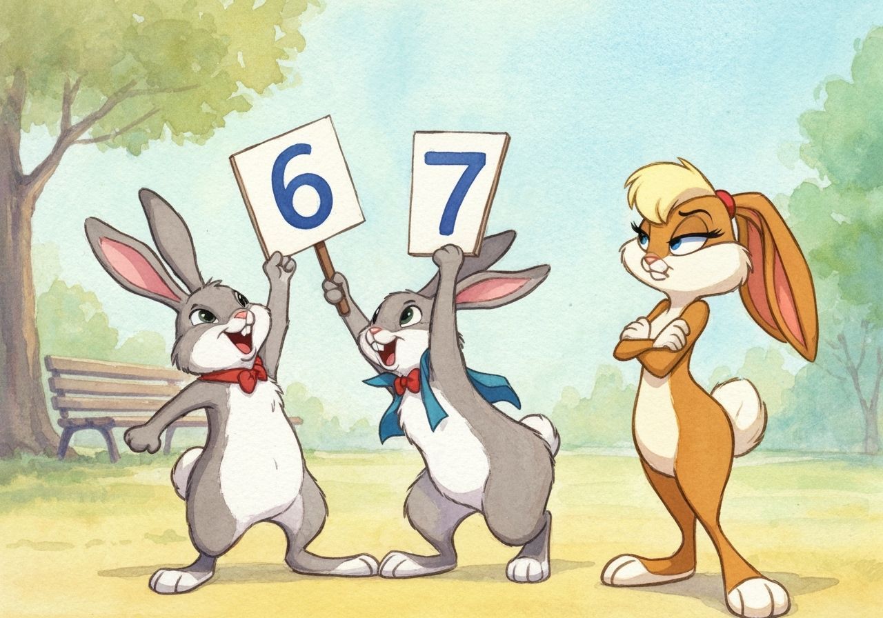 Whimsical Rabbits Painting: Lola Bunny Watches '6' and '7' M...