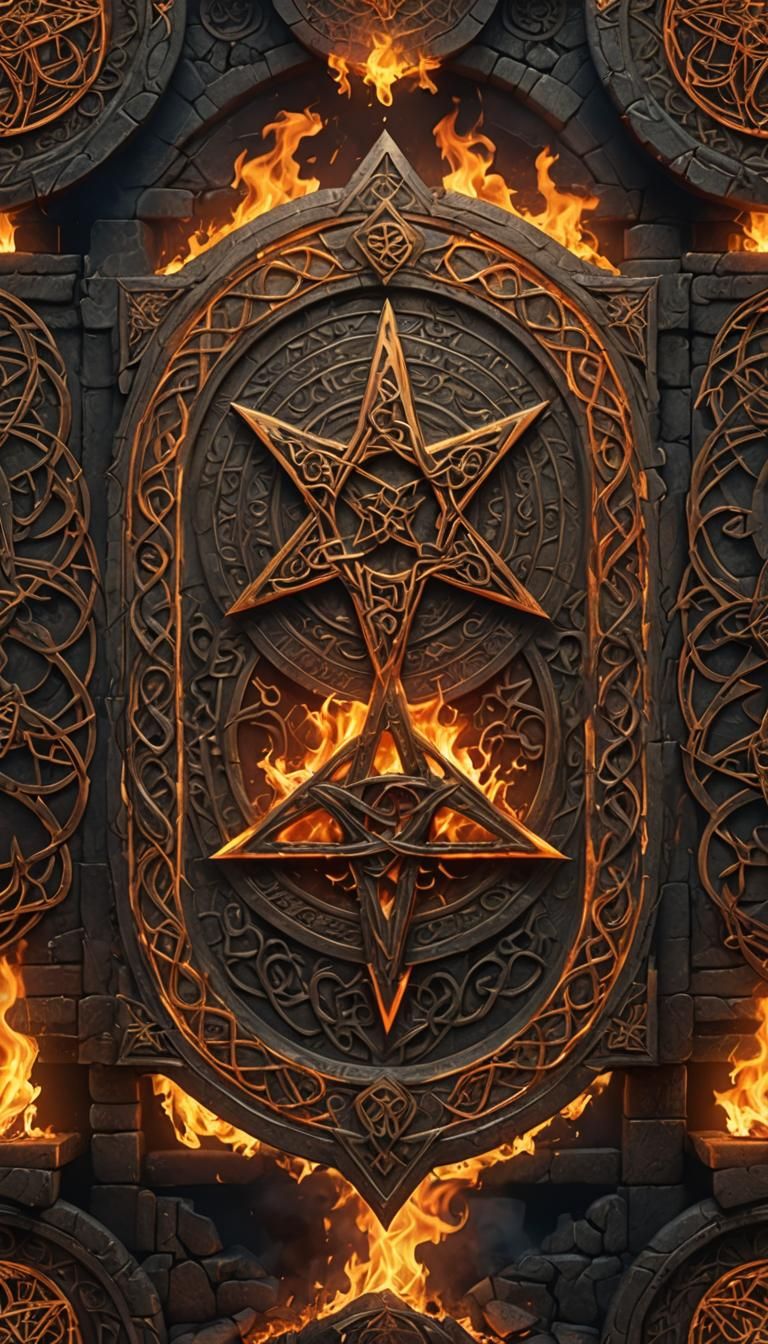 Celtic Hellscape with Pentagram in Fire