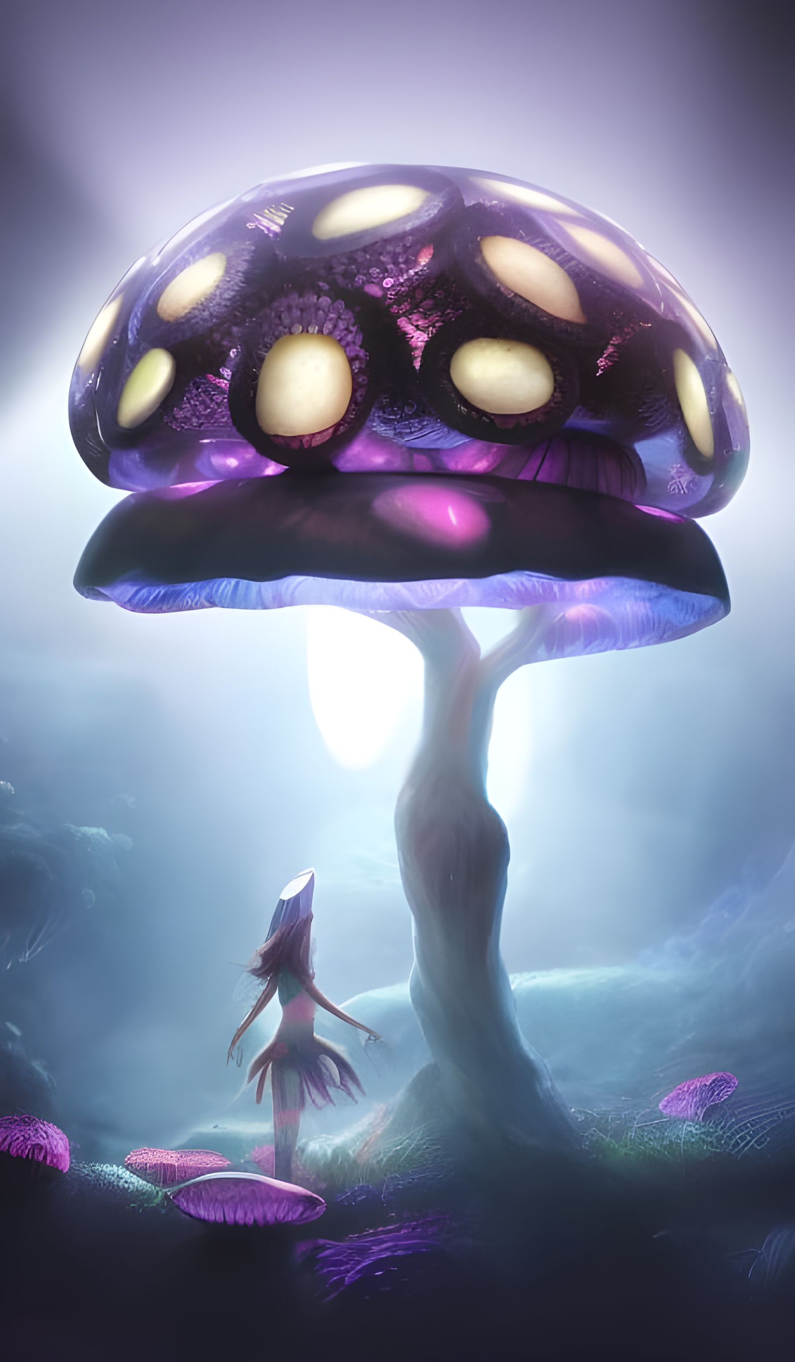 Futuristic mushrooms with a beautiful woman