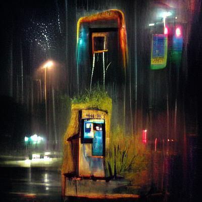 Rainy Night Payphone Booth: Digital Art