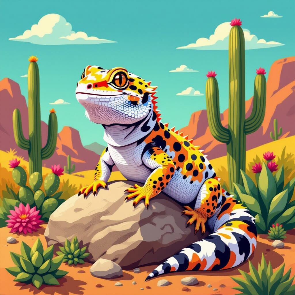 Leopard Gecko in Lowbrow Art Style