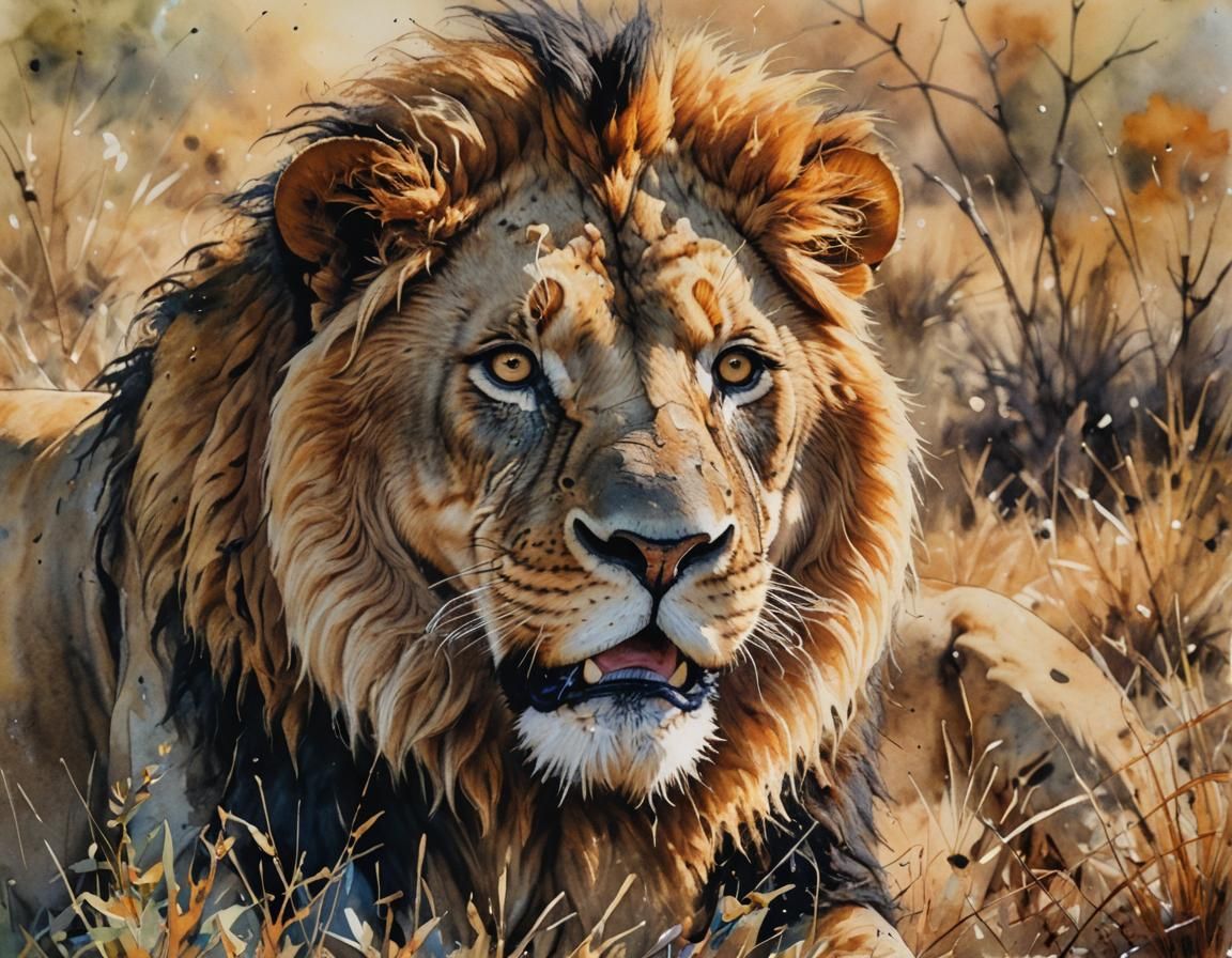 portrait d'un lion dans la savane