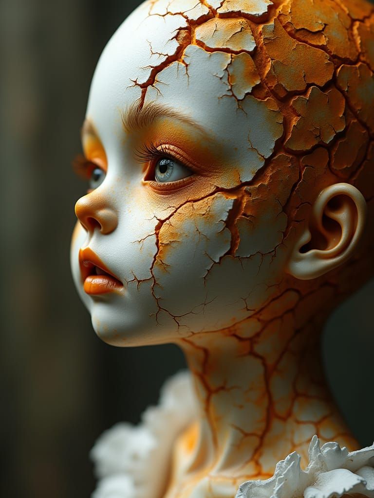 Intricate Cracked Porcelain Doll in Dark Fantasy Style