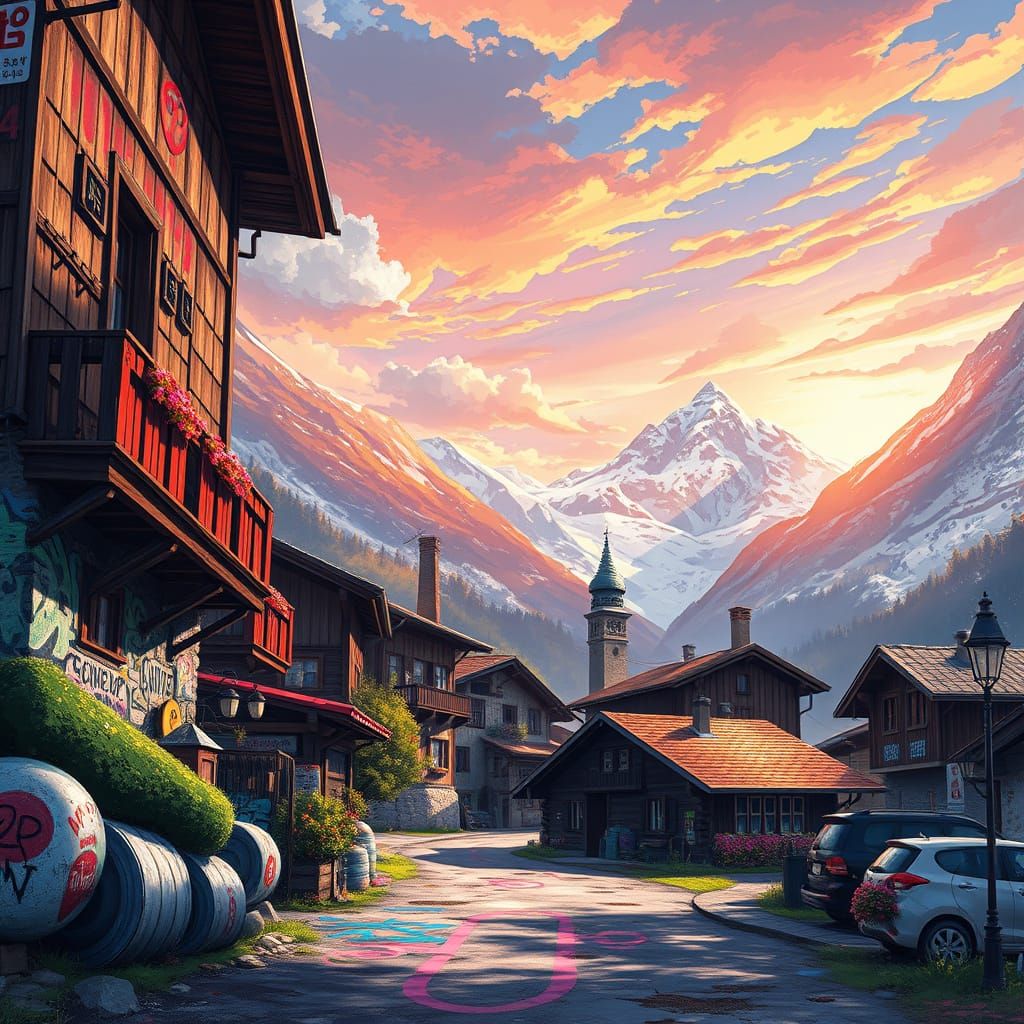 Cyberpunk Swiss Alps Village in Epic 3D Videogame Graphics