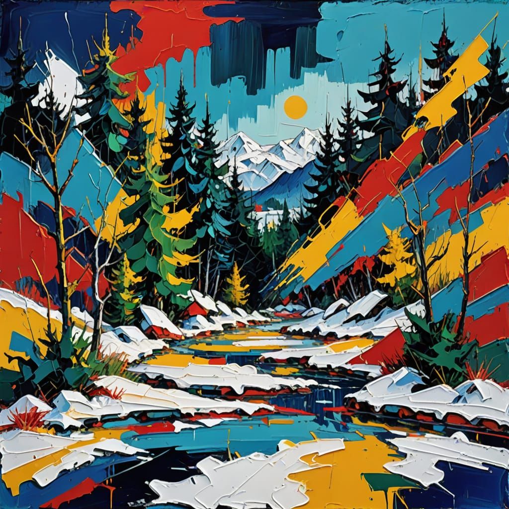Abstract Snowy Valley with Expressionist Brushstrokes