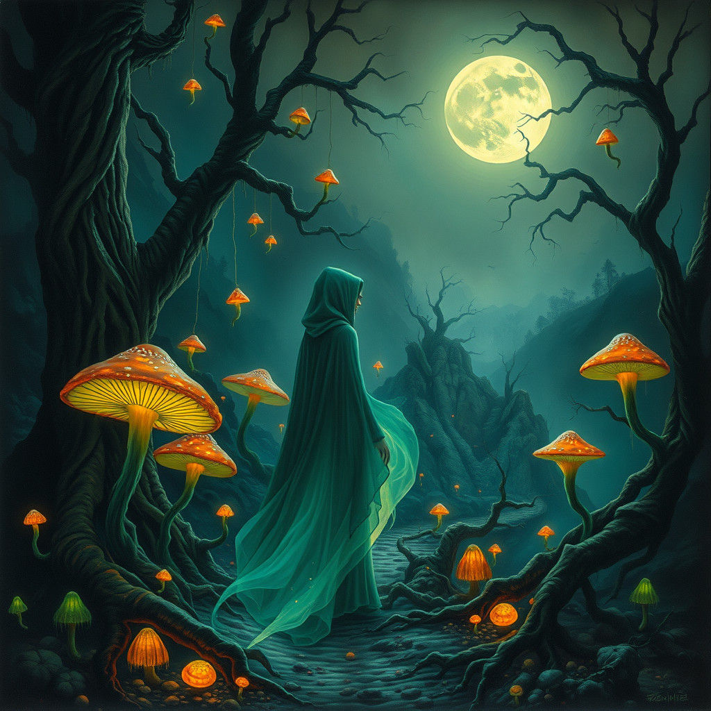 Mystical Glowing Forest Dreamscape: Surrealist Fantasy Art
