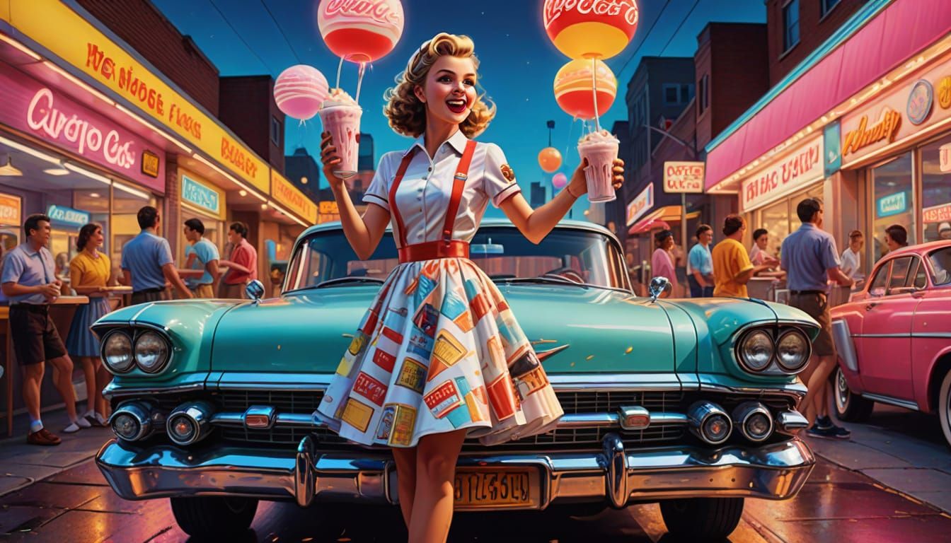 Nostalgic Carhop in Splash Art Style