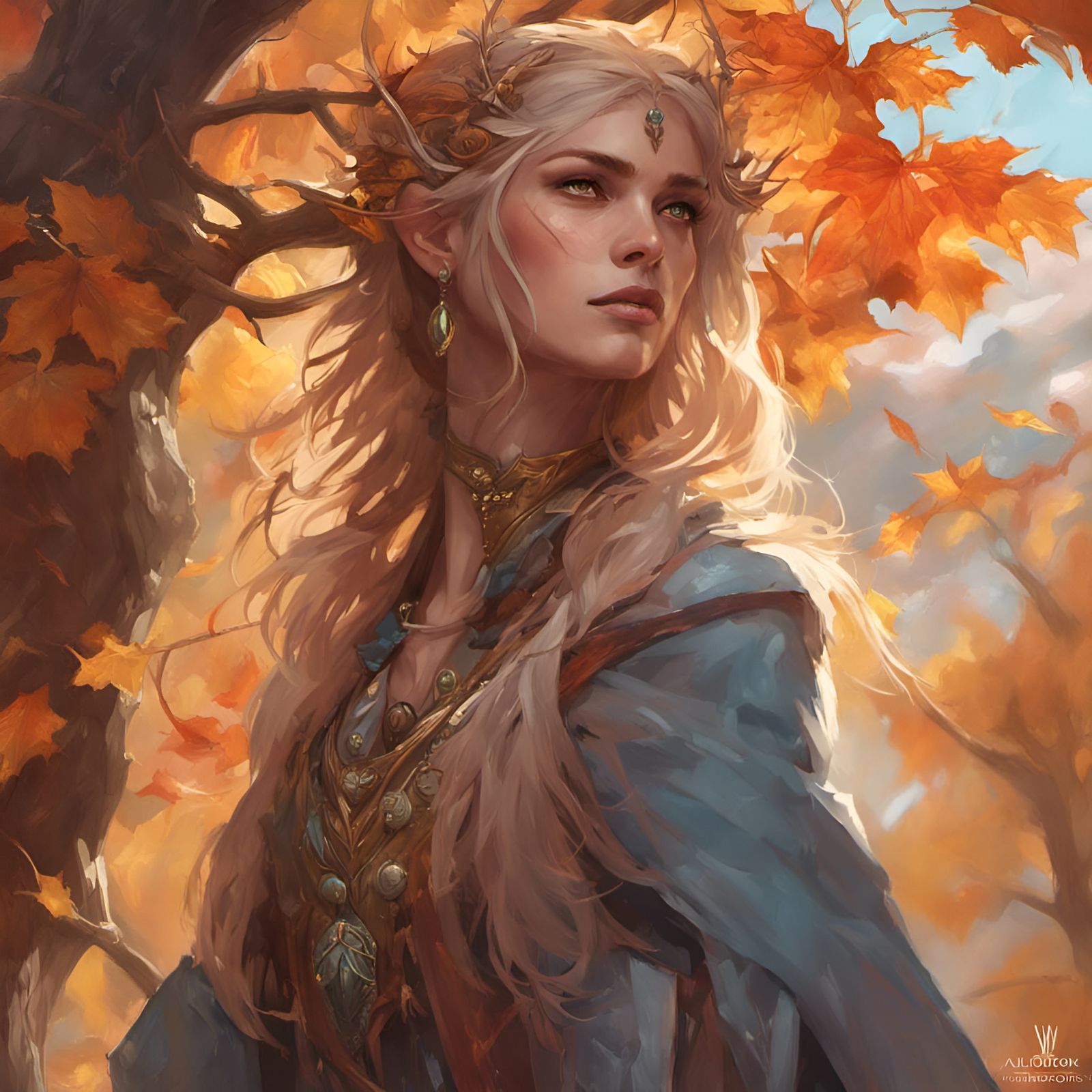 Autumn Eladrin Portrait in Hyperdetailed Style
