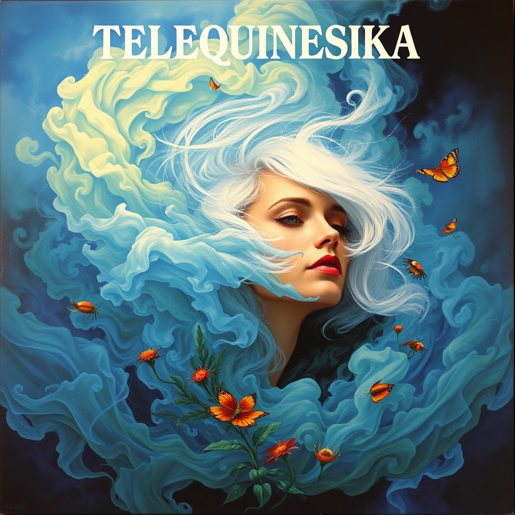 TELEQUINESIKA Album Cover: Surreal Woman in Blue and Green S...