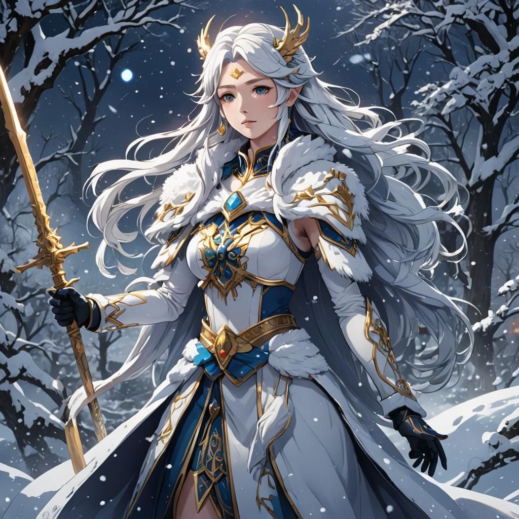Anime Goddess of Snow in Cel-Shaded Style