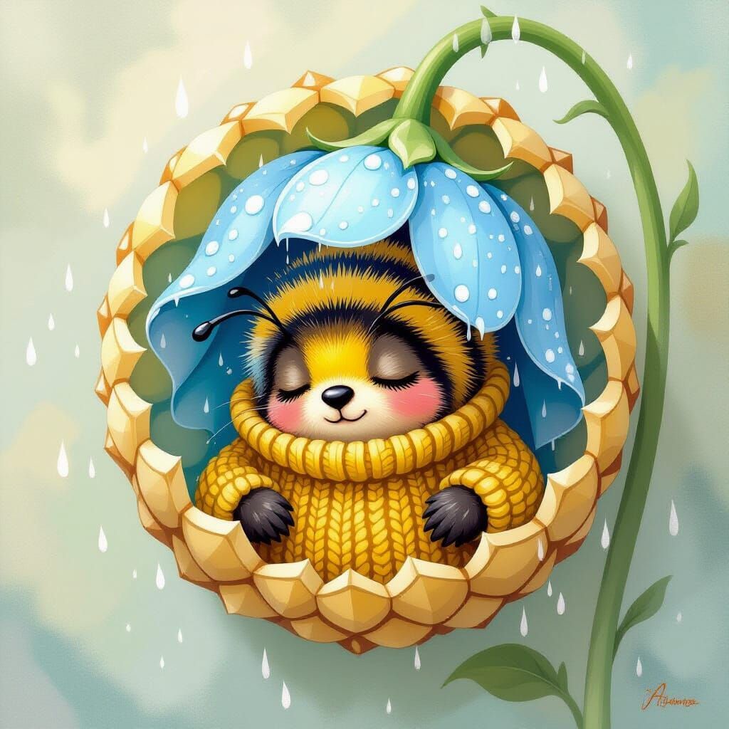 Sleepy Bumblebee Hiding in Bluebell Bud