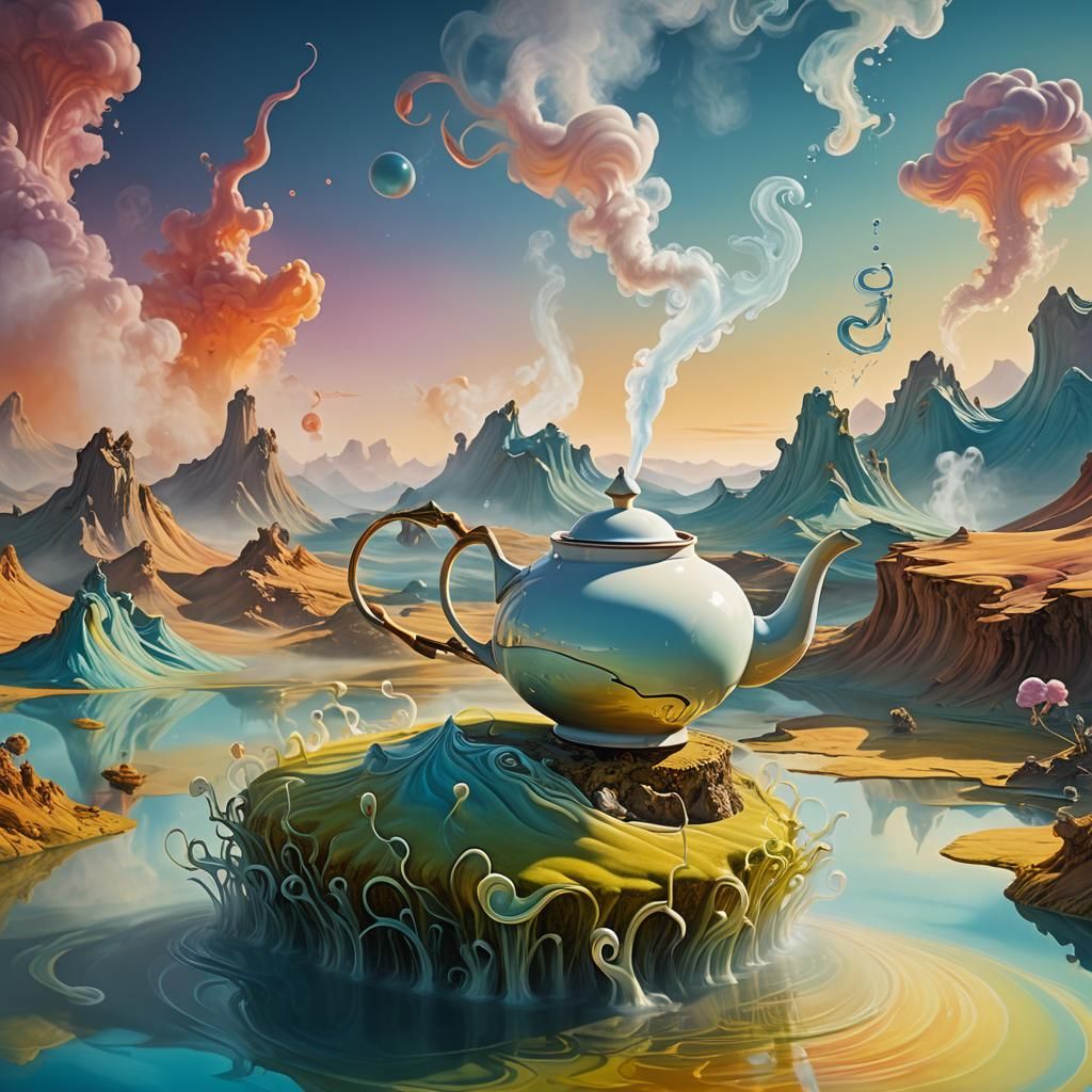 Surreal Teapot in Dreamlike Landscape