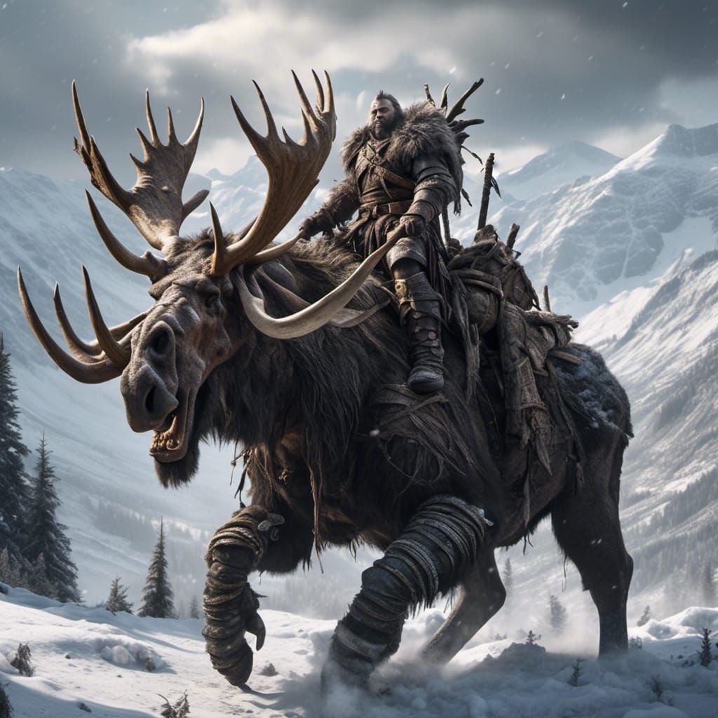 Orc Riding Moose in Snowy Mountains