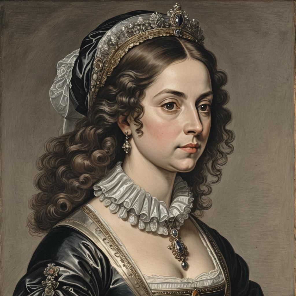 Baroque Royal Portrait of Queen Catherine of Braganza