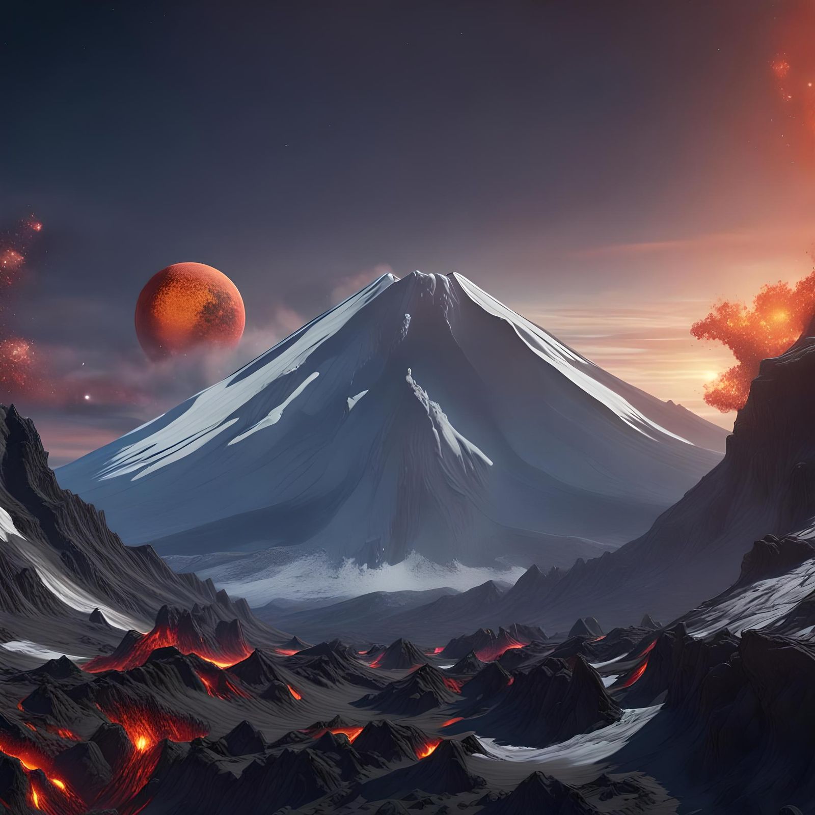 Mount Fuji Eruption with Jupiter, Fantasy Art