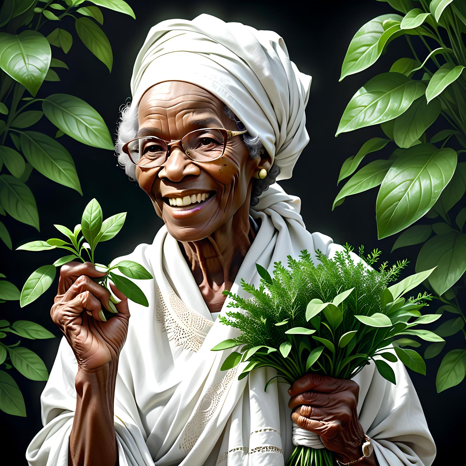 Hopeful Portrait of Elderly Woman as Oil Painting