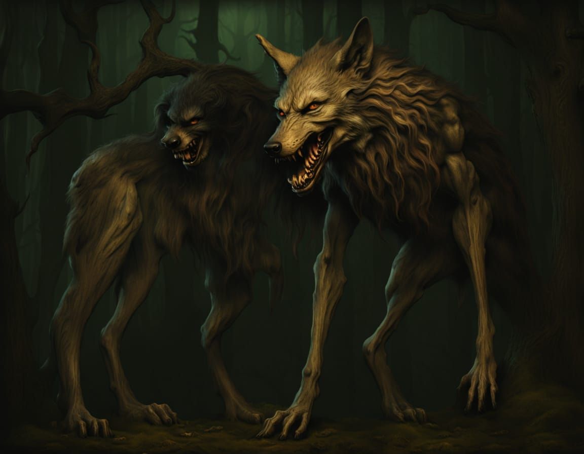 Dark Fantasy Druid with Wolf, Sinister Horror Art