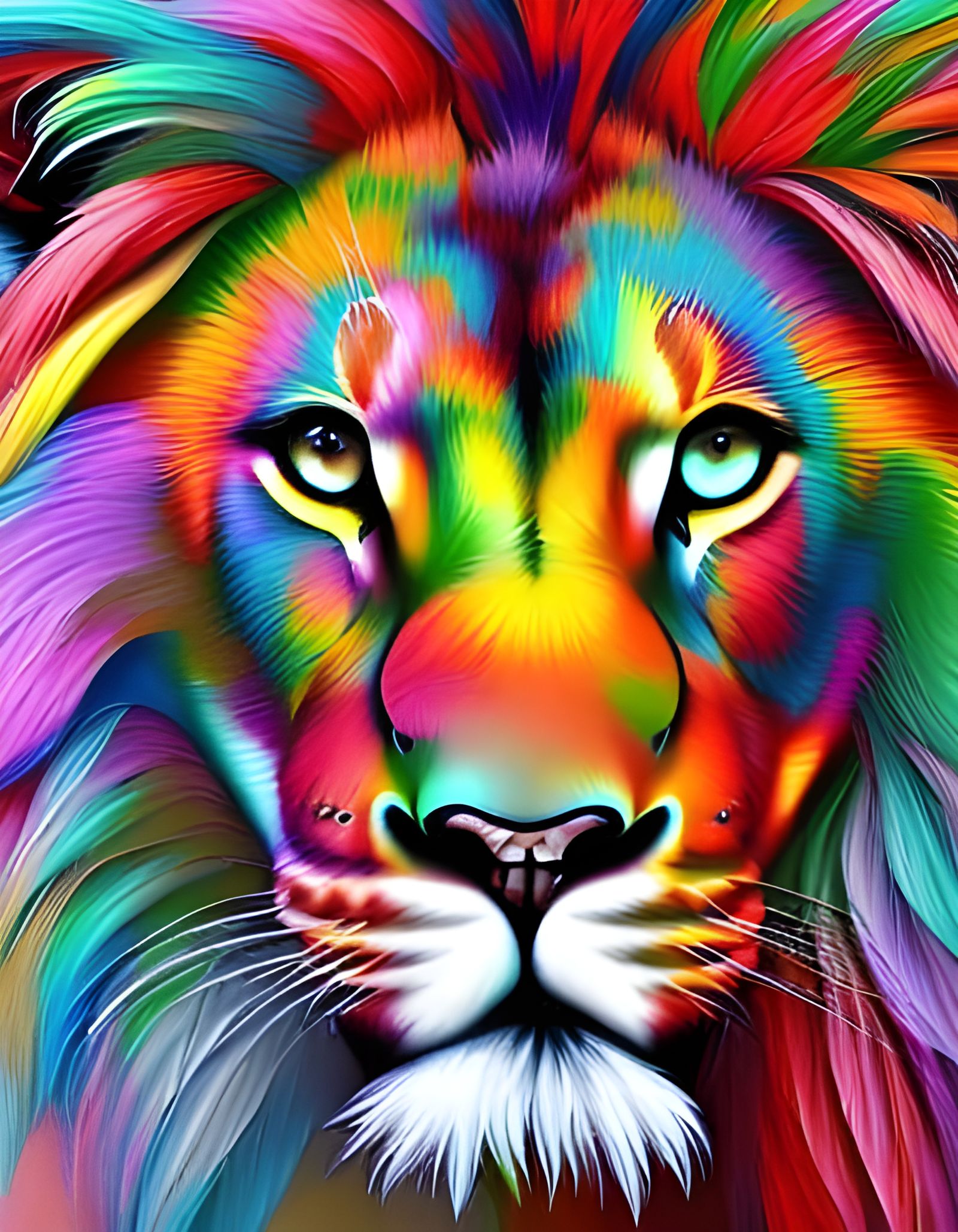 Rainbow Lion Portrait in Hyperrealistic Splash Art