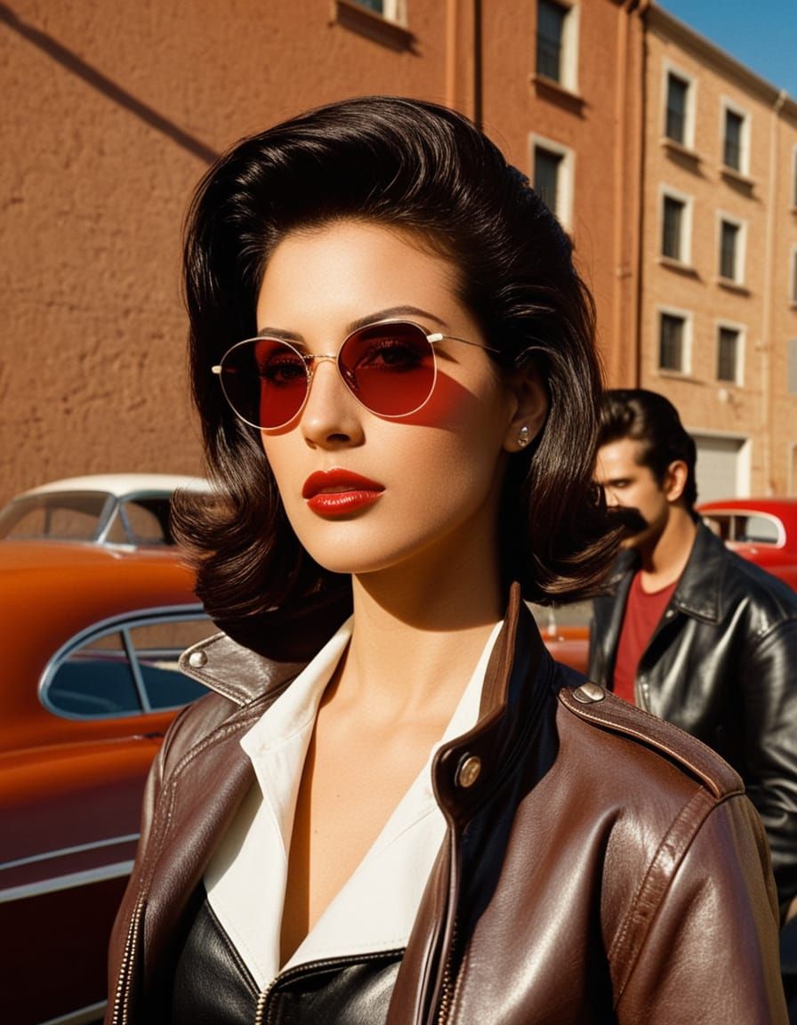 Retro Film Still of Women in Leather Jackets