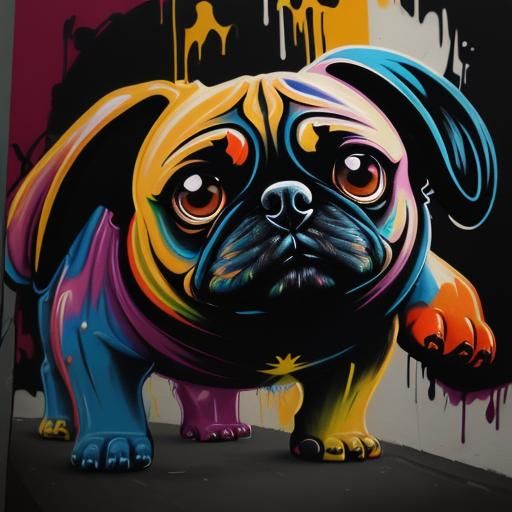 Colorful Pug Portrait in Graffiti Art Style