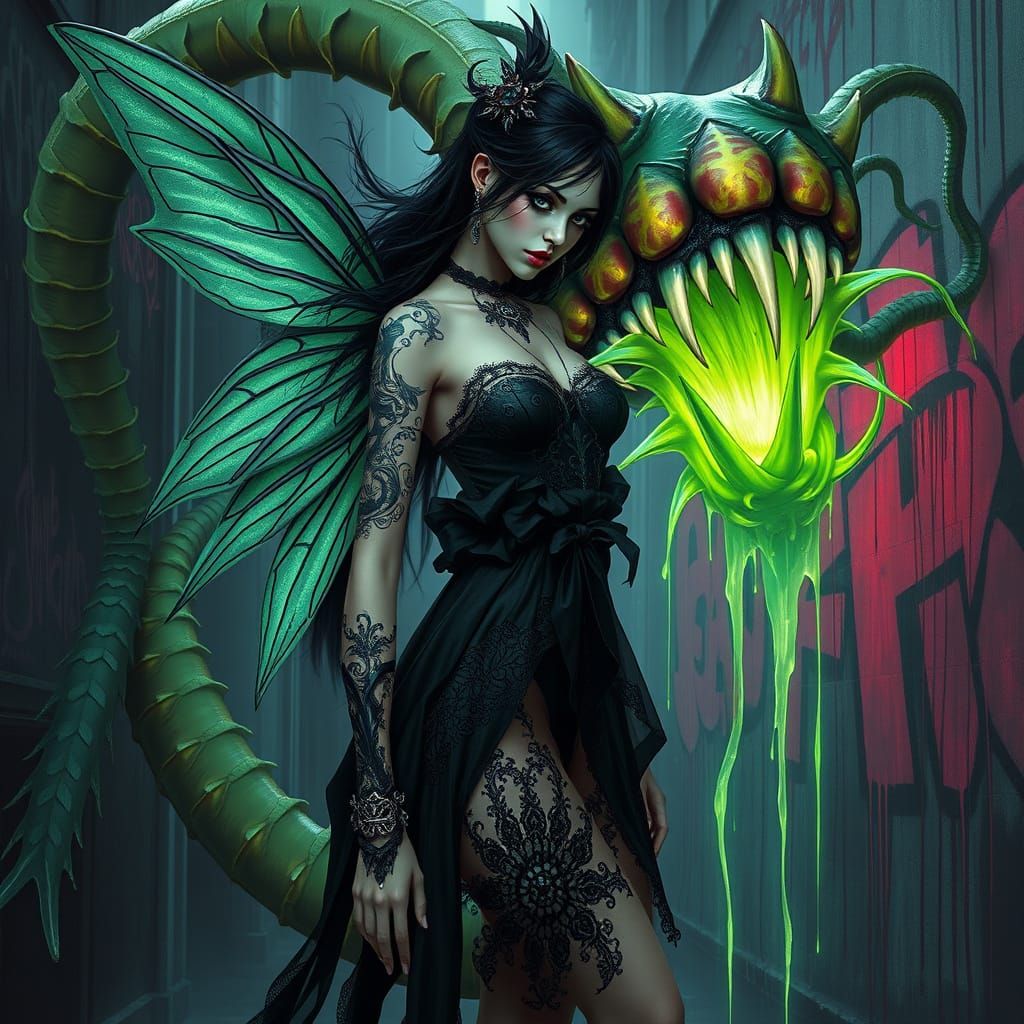 Mystical Faerie Consumed by Gothic Carnivorous Plant