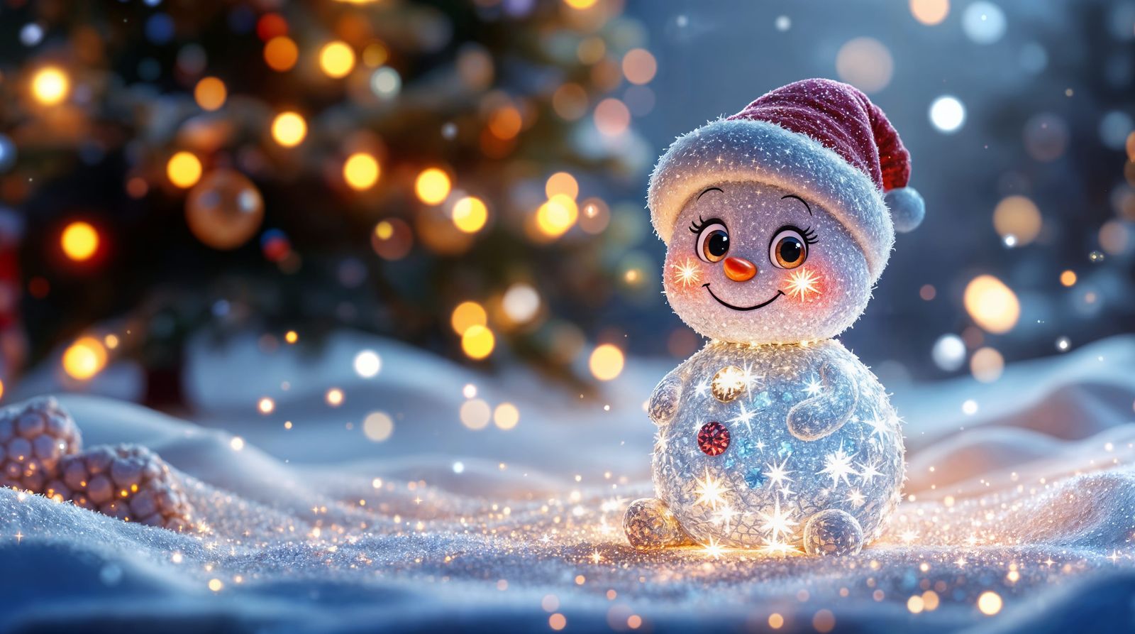 Magical Diamond Snowman in Winter Wonderland Scene