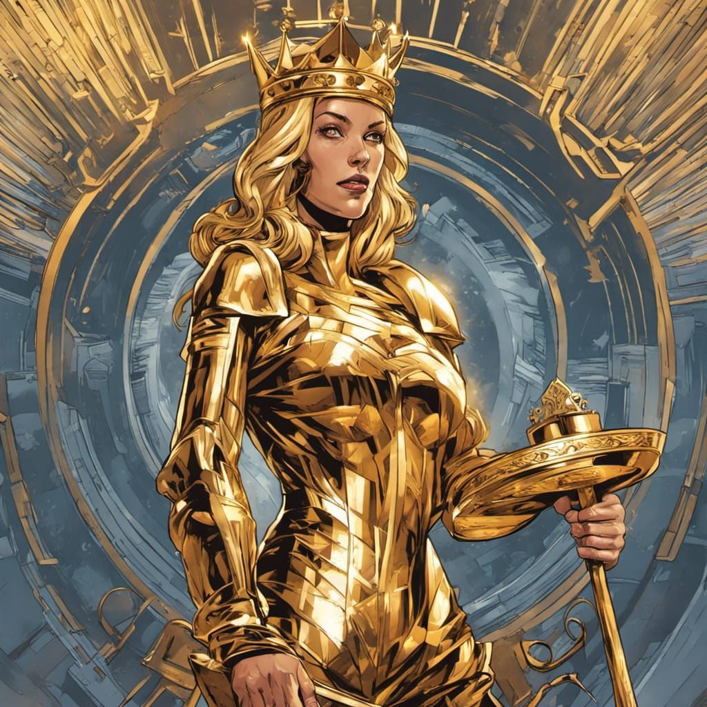 Golden Trophy Woman with Crown in Comic Book Art