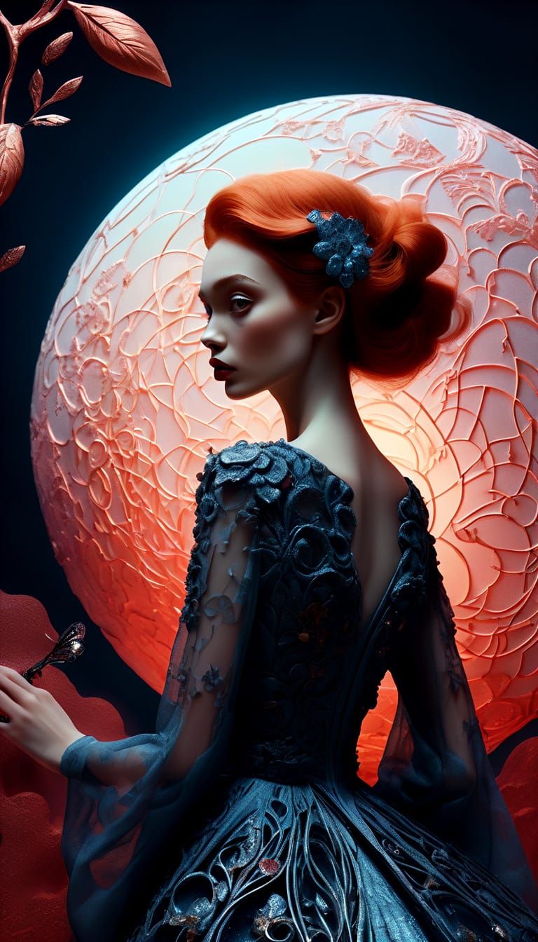 Ethereal Fairy on the Moon in Surreal 3D Art