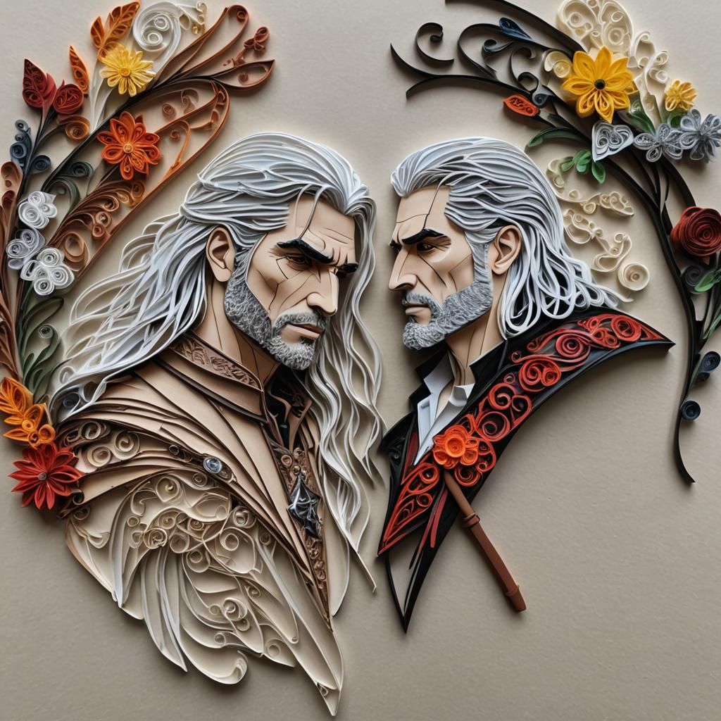 Geralt and Jaskier in Whimsical Quilling Art
