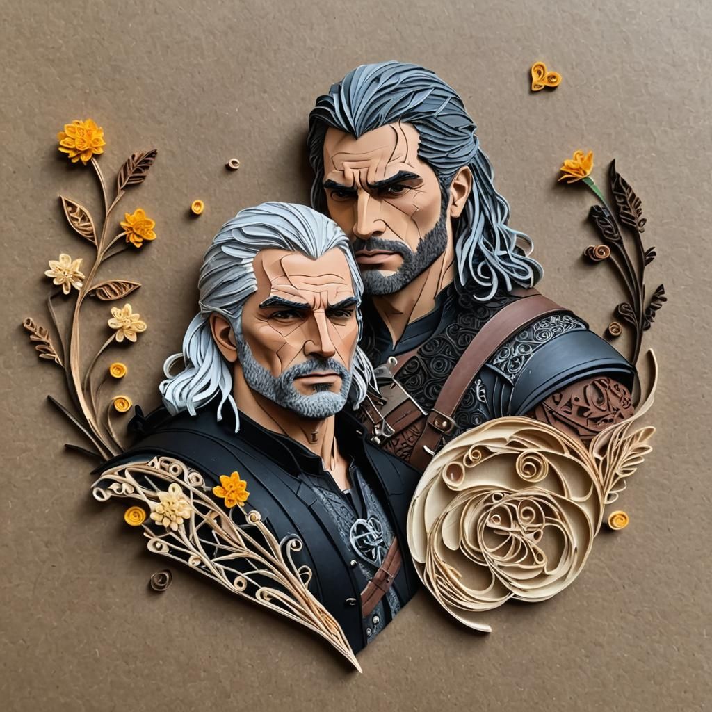 Medieval Witcher and Bard Quilling Art