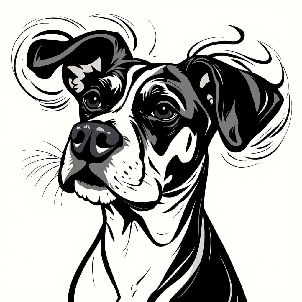 Stylized Boxer-Terrier Portrait in Calligram Style