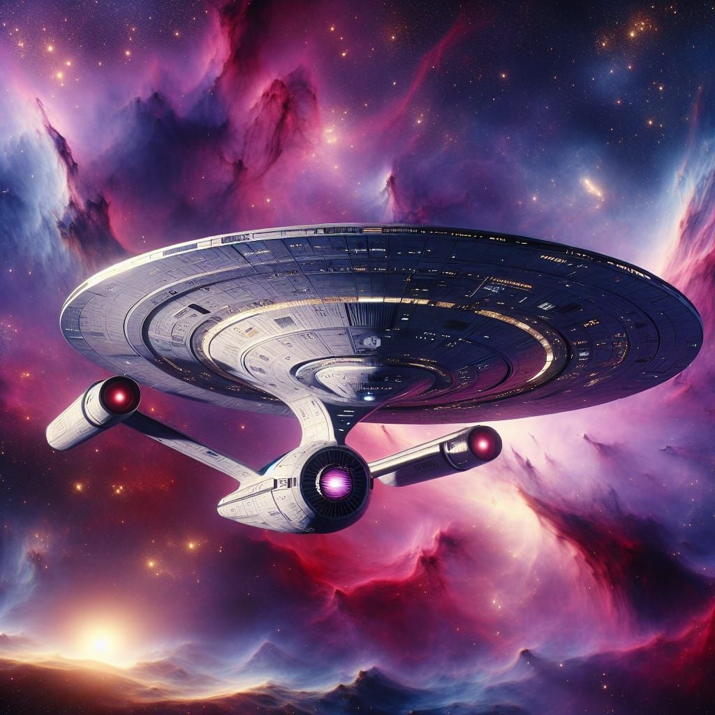 NCC-1701 Spaceship in Colorful Nebula