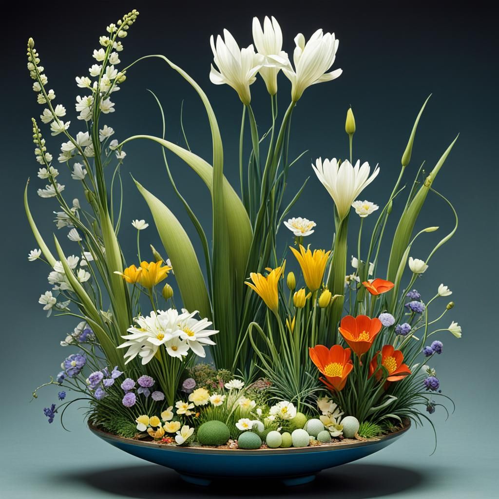 Botanical Floral Arrangement in Franco-Belgian Comic Style