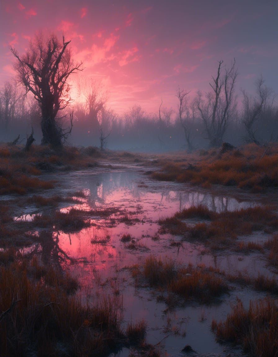 Macabre Marsh Flats Under Starry Night Sky