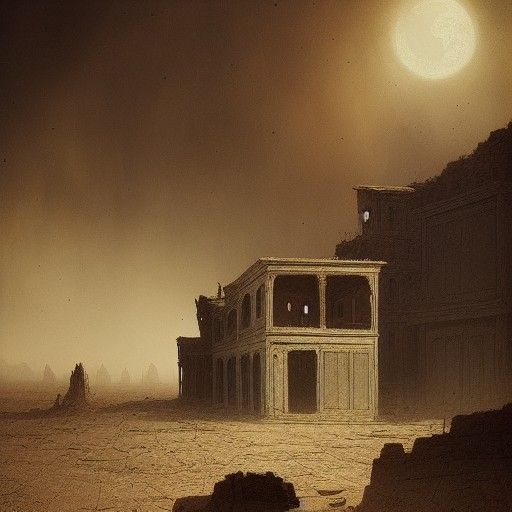 Eerie Ghost Town Floating in Space: Horror Art