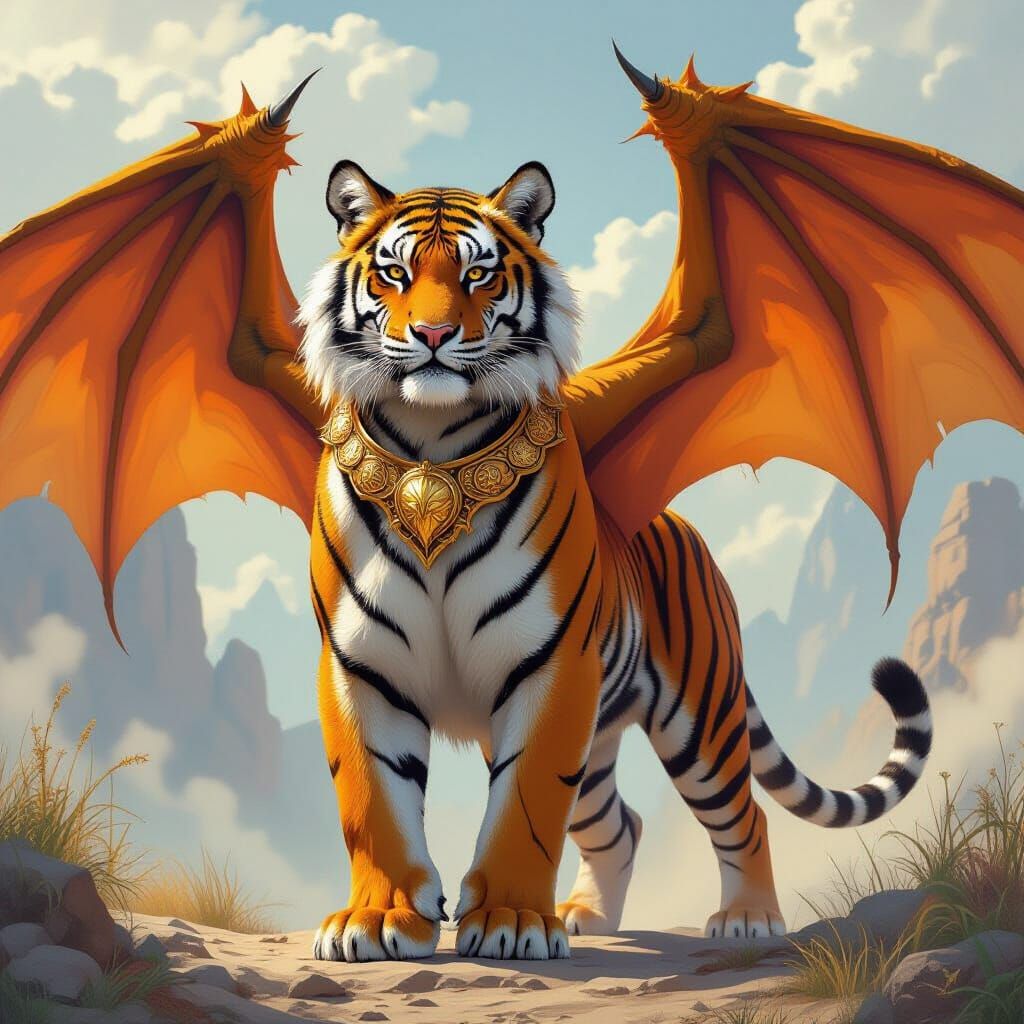 Tiger with Dragon Wings in Fantasy Style
