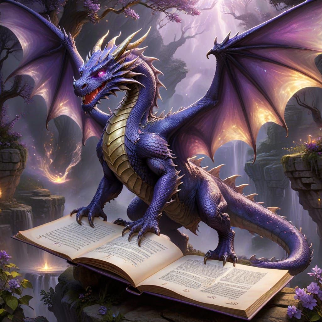 Colossal Purple Dragon Holds 'You're Welcome' Scroll in Myst...