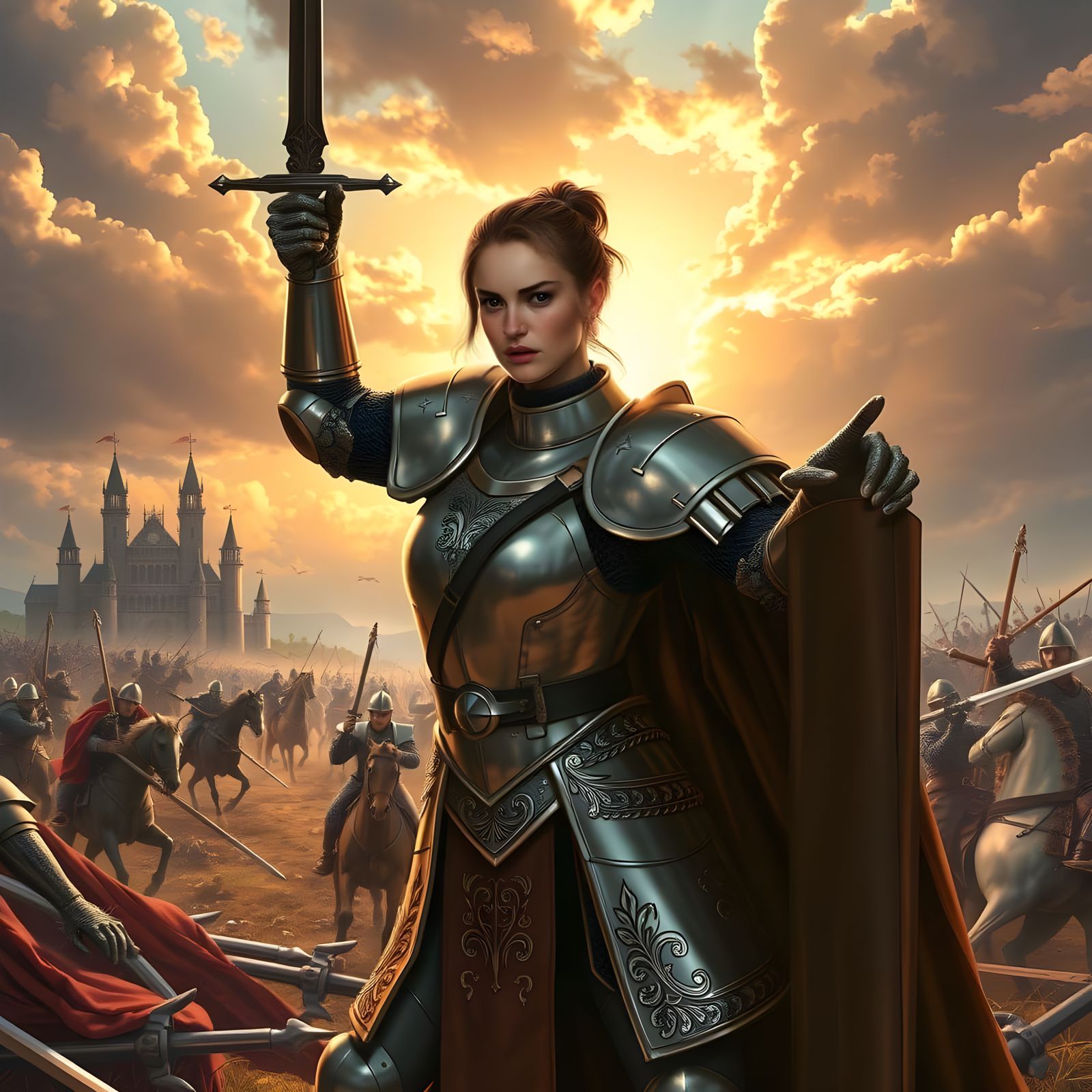 Brave and heroic Lady leading her troops on the battlefield....