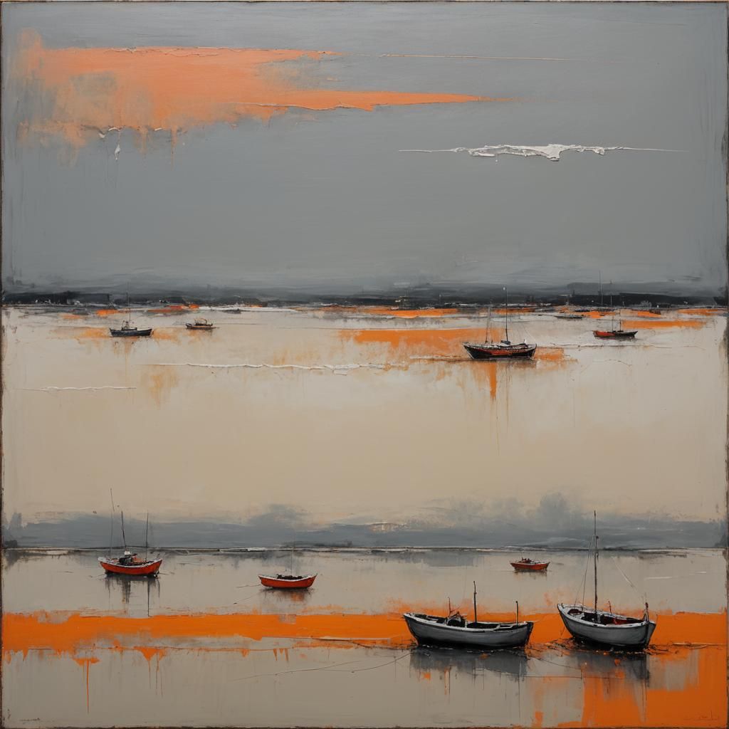 Abstract Landscape with Boats in Color Field Style