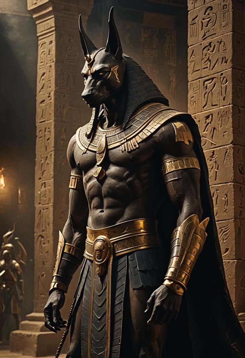 Anubis, Egyptian God, Muscular Man in Ethereal Painting