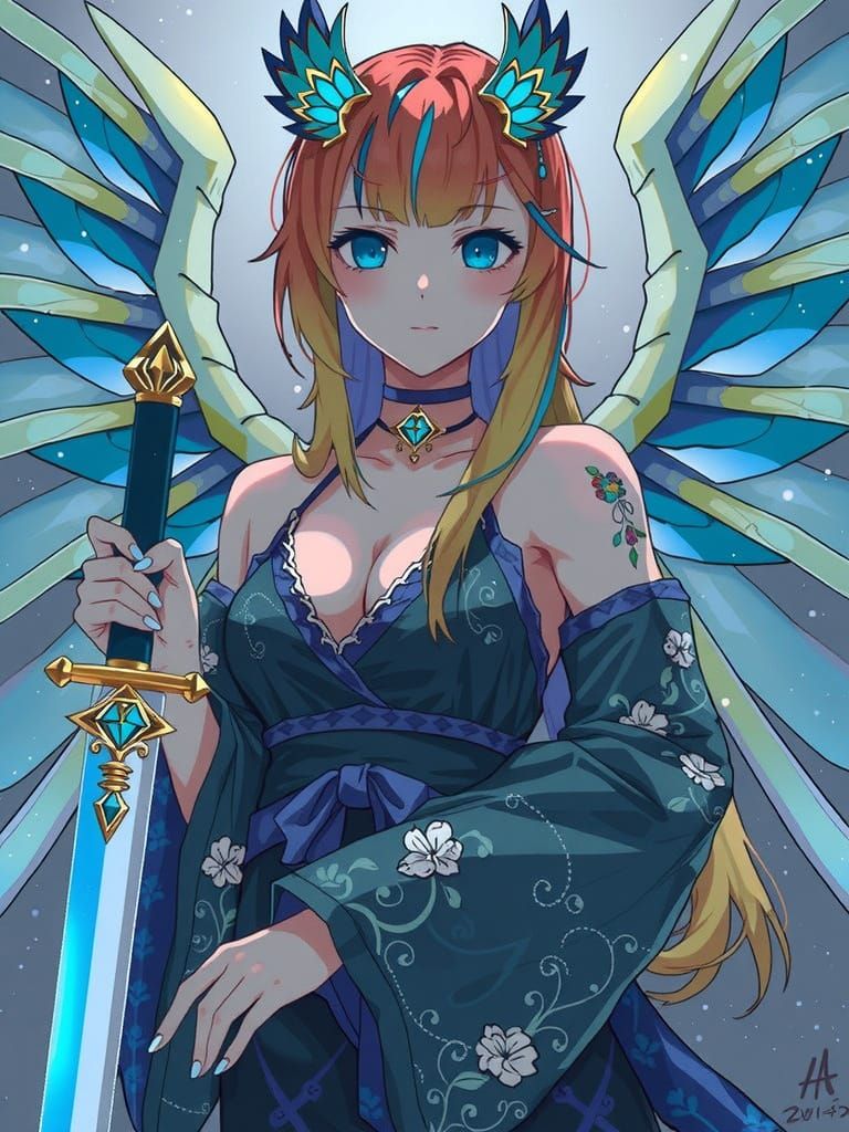 Anime Woman with Dragon Wings and Katana