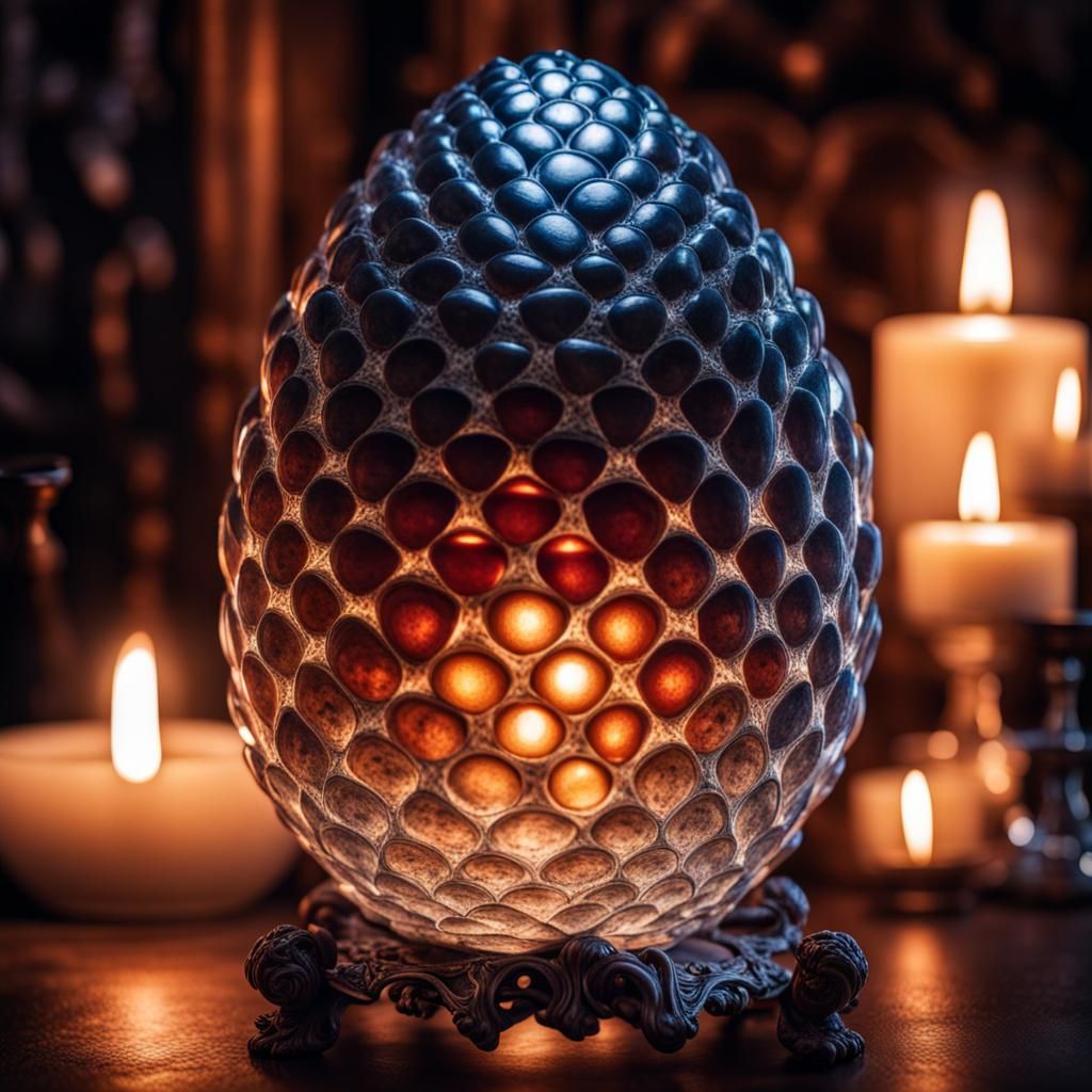 Crystal Dragon Egg Illuminated by Candles: Hyperrealistic Im...
