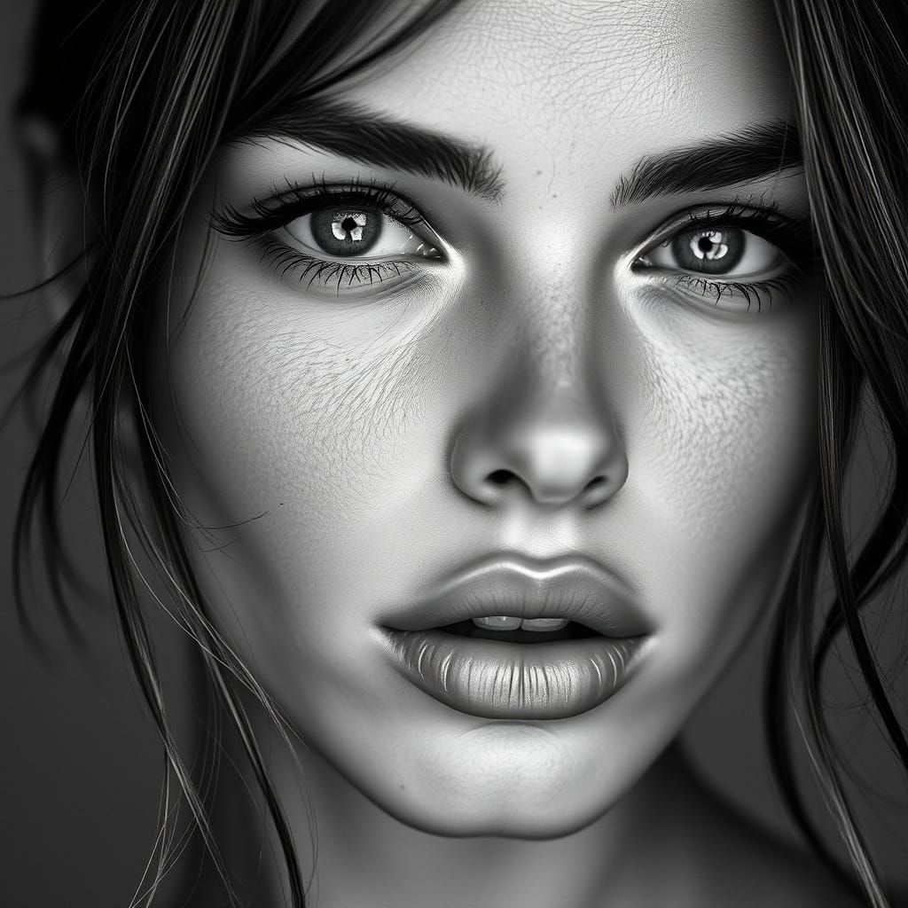 High-Resolution B&W Portrait of Supermodel Face