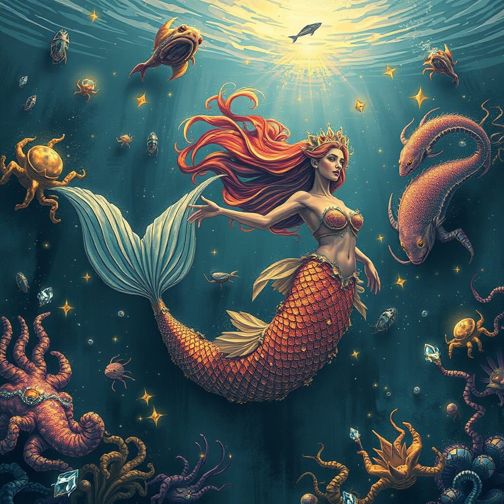 Surreal Mermaid Dives into Glittering Underwater Realm of Di...