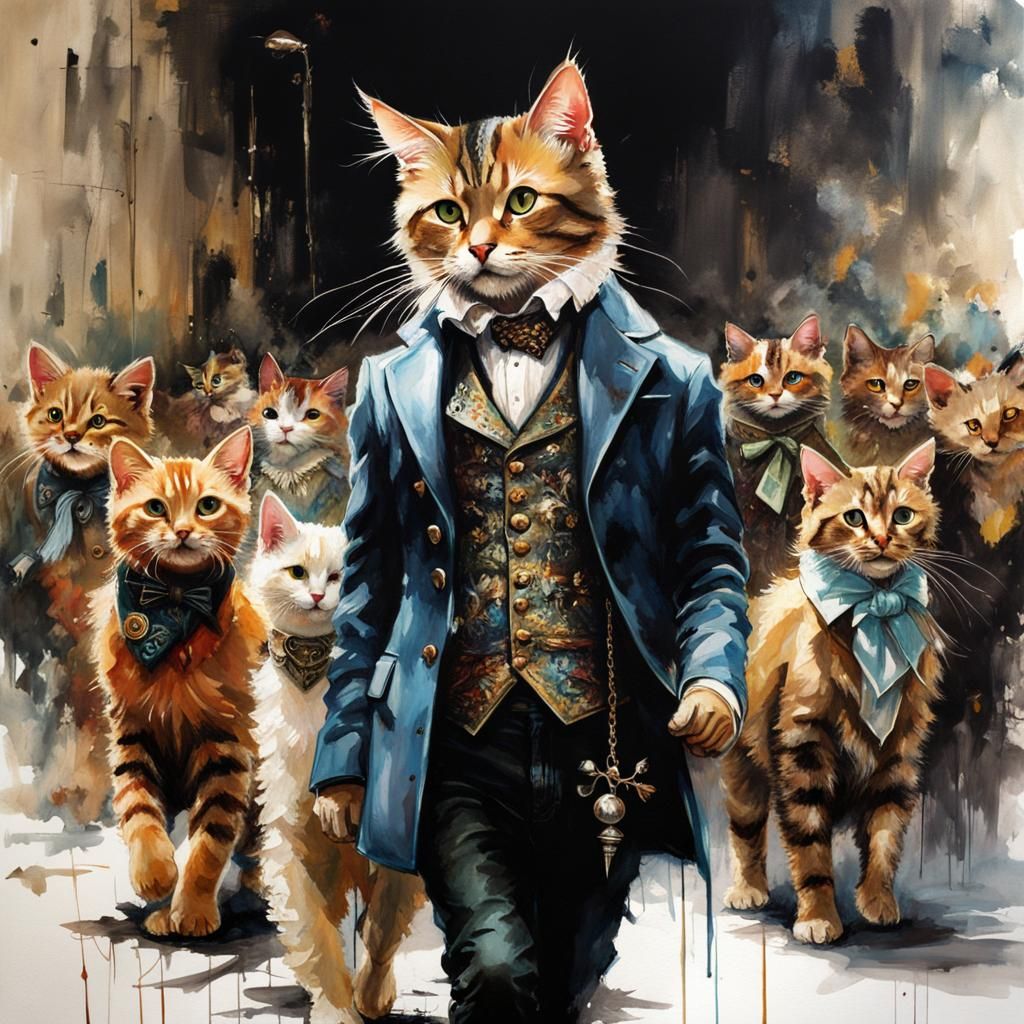 Cats Strutting Runway in Dark Fantasy Fashion Show