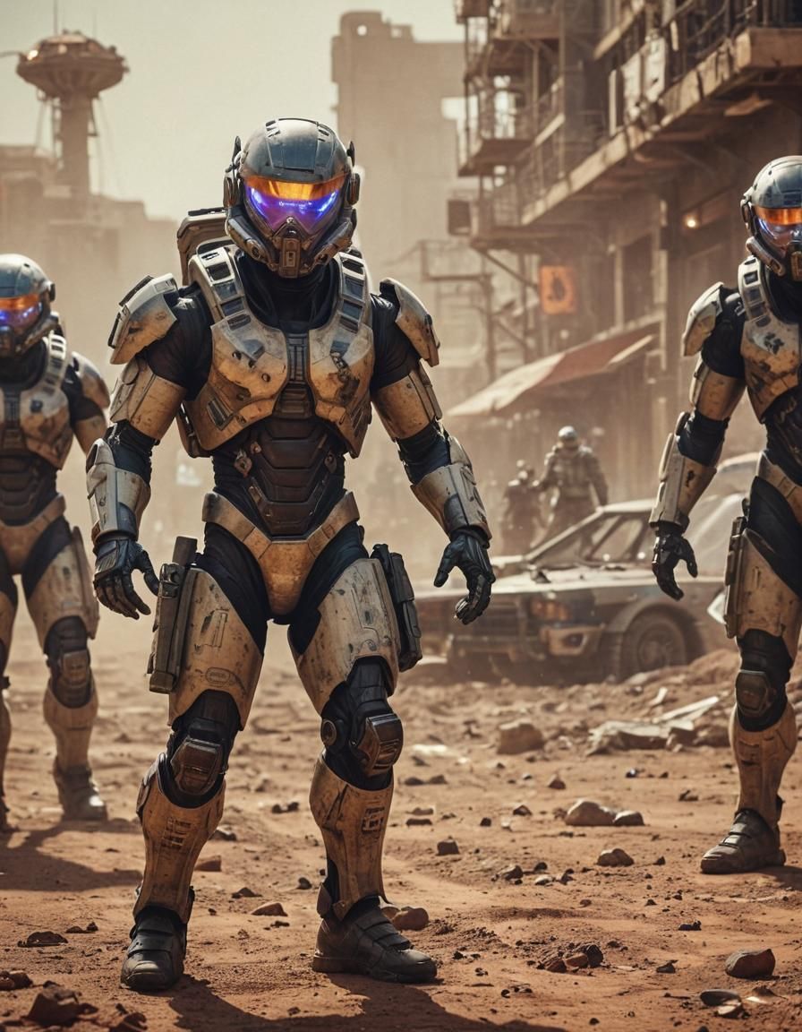 Futuristic Soldiers on Mars Battlefield: Cinematic Sci-Fi