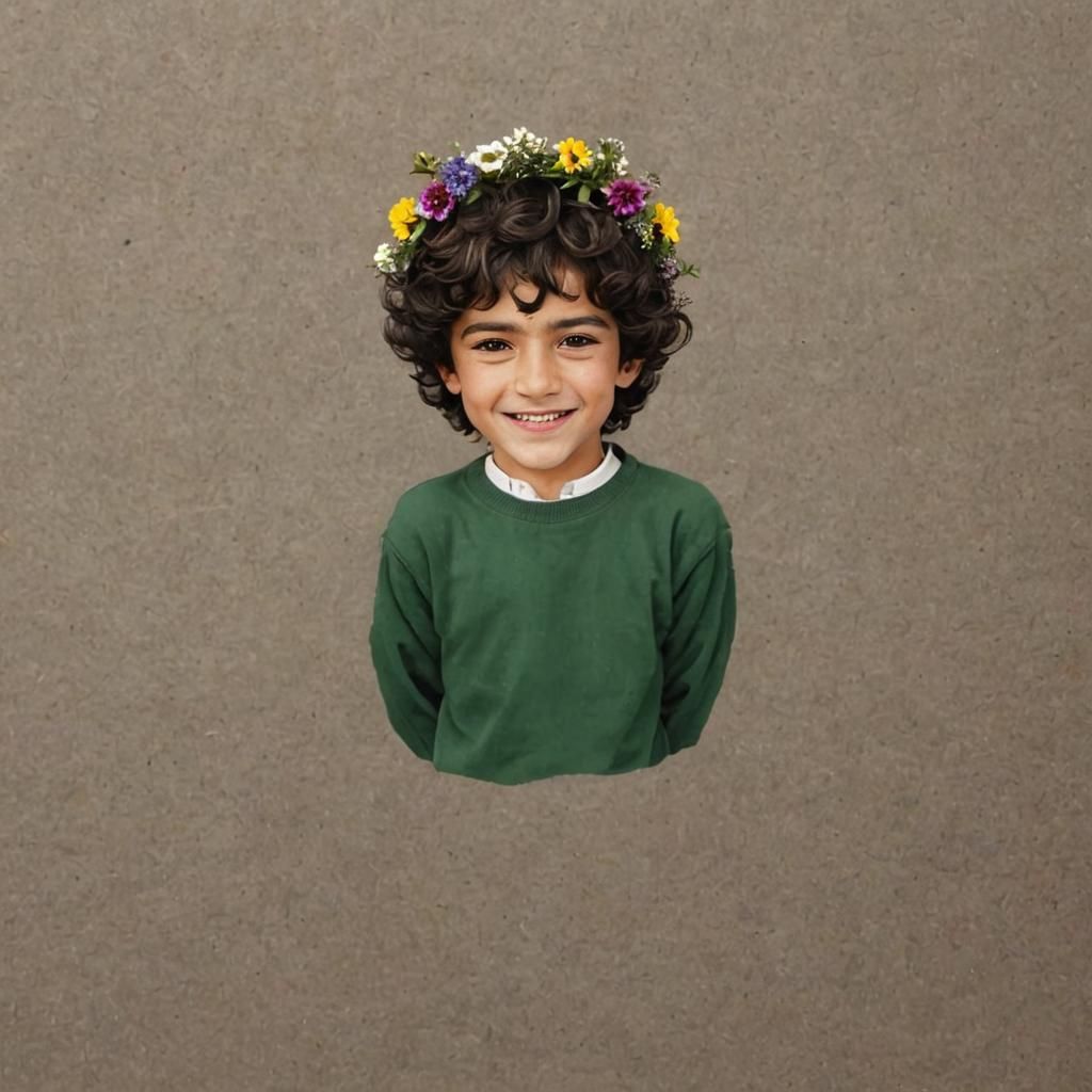 Smiling Boy with Flowers: A Portrait of Joy
