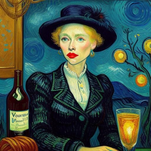 Van Gogh Night: Incandescent Lips Portrait