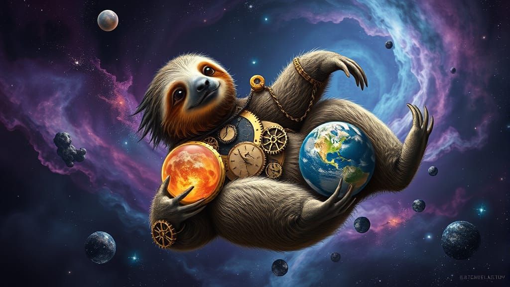Steampunk Sloth in Cosmic Nebula Concept Art